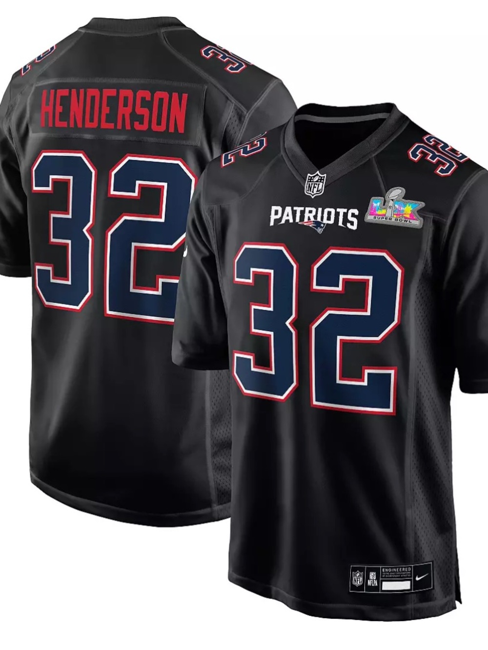 Nike New England Patriots TreVeyon Henderson #32 Super Bowl LX black jersey M